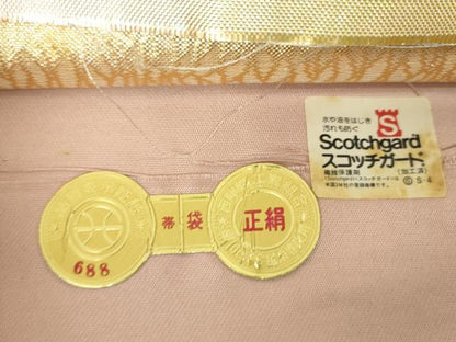 平和屋着物▼西陣　佐竹孝機業店謹製　六通柄袋帯　からしぼり織　辻が花　金糸　証紙付き　正絹　逸品　DABH9381ps