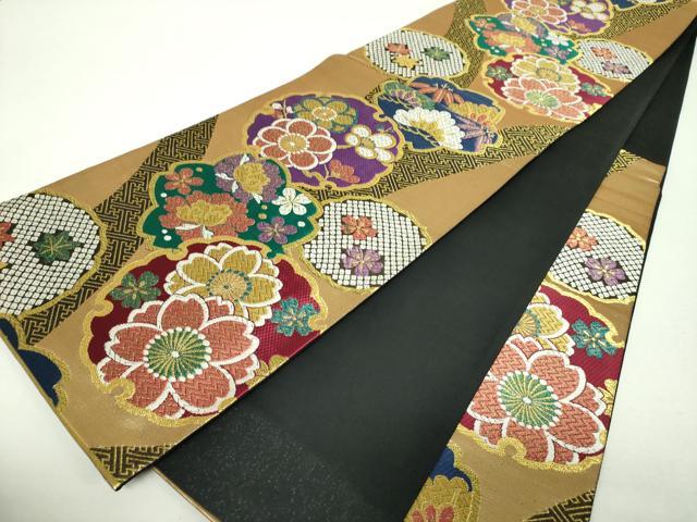平和屋着物▼六通柄袋帯　雪輪花文　金糸　正絹　逸品　DABH9390ps
