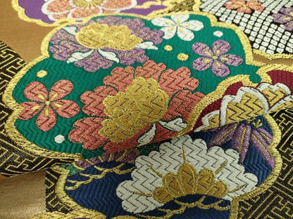 平和屋着物▼六通柄袋帯　雪輪花文　金糸　正絹　逸品　DABH9390ps