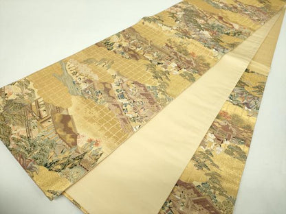 平和屋着物▼六通柄袋帯　雲取り人物風景　金糸　正絹　逸品　DABH9399ps