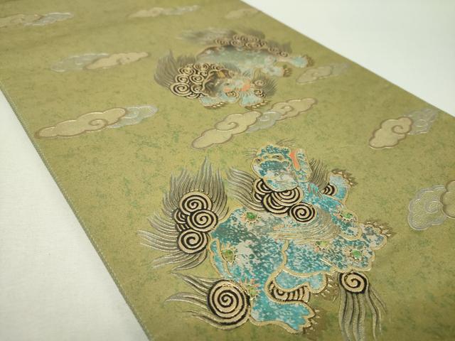 平和屋着物●太鼓柄袋帯　唐獅子　花手毬　霊芝雲　金銀彩　引箔　正絹　逸品　DABH9403ps
