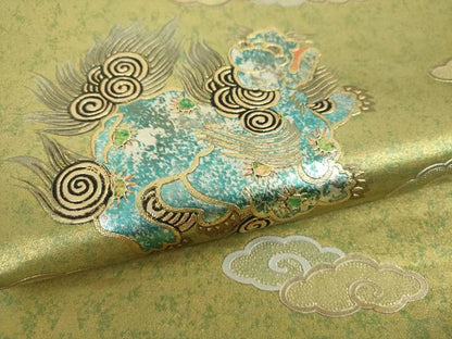平和屋着物●太鼓柄袋帯　唐獅子　花手毬　霊芝雲　金銀彩　引箔　正絹　逸品　DABH9403ps