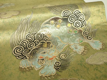 平和屋着物●太鼓柄袋帯　唐獅子　花手毬　霊芝雲　金銀彩　引箔　正絹　逸品　DABH9403ps