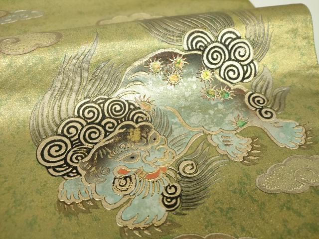 平和屋着物●太鼓柄袋帯　唐獅子　花手毬　霊芝雲　金銀彩　引箔　正絹　逸品　DABH9403ps