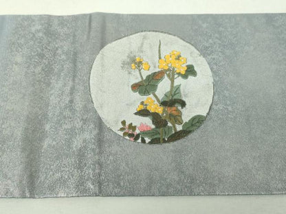 平和屋着物●九寸名古屋帯　総刺繍　花鳥丸文　銀彩　引箔　正絹　逸品　DABH9407ps