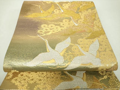平和屋着物▼六通柄袋帯　彩美二重箔　群れ鶴　金銀糸　正絹　逸品　未使用　DABH9410ps
