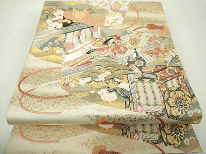 平和屋着物▼六通柄袋帯　唐織　桃山絵巻の粋　金糸　正絹　逸品　DABH9413ps
