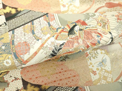 平和屋着物▼六通柄袋帯　唐織　桃山絵巻の粋　金糸　正絹　逸品　DABH9413ps