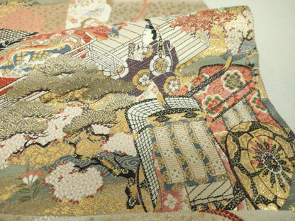 平和屋着物▼六通柄袋帯　唐織　桃山絵巻の粋　金糸　正絹　逸品　DABH9413ps