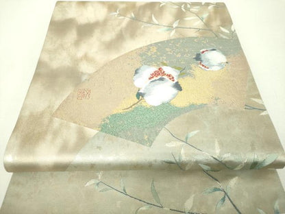 平和屋着物▼西陣　太鼓柄袋帯　香りの里　成り物　柘榴　金糸　引箔　証紙付き　正絹　逸品　未使用　DABH9419ps