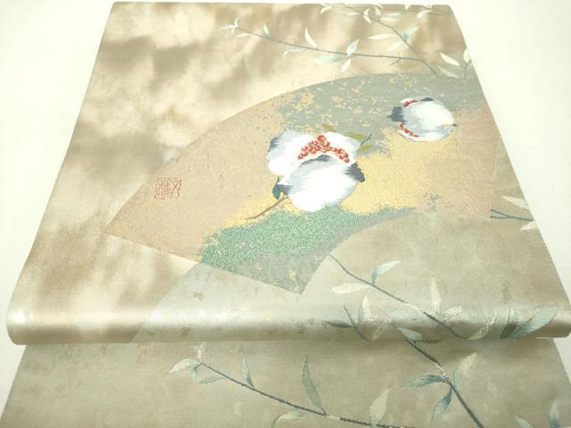 平和屋着物▼西陣　太鼓柄袋帯　香りの里　成り物　柘榴　金糸　引箔　証紙付き　正絹　逸品　未使用　DABH9419ps