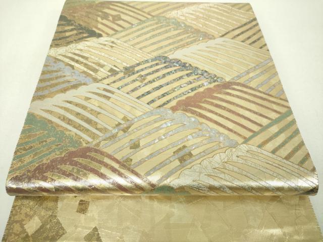 平和屋着物▼三宅てる乃　太鼓柄袋帯　螺鈿箔　流水文　金銀彩　正絹　逸品　未使用　DABH9420ps