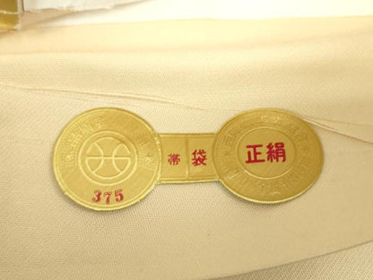 平和屋着物▼西陣　太鼓柄袋帯　螺鈿箔　群れ鶴　金銀彩　証紙付き　正絹　逸品　未使用　DABH9421ps