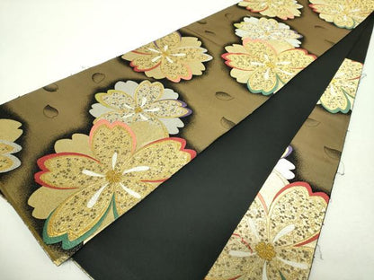 平和屋着物▼六通柄袋帯　舞桜　黒地　金銀糸　正絹　逸品　DABH9428ps