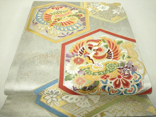 平和屋着物▼六通柄袋帯　唐織　亀甲舞蝶花鳥文　金銀糸　正絹　逸品　DABH9433ps