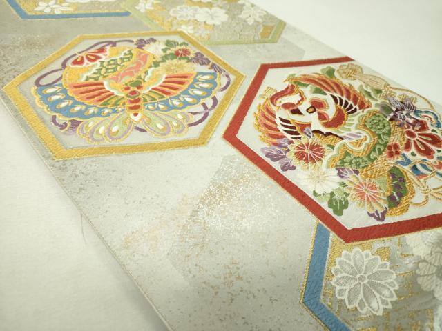 平和屋着物▼六通柄袋帯　唐織　亀甲舞蝶花鳥文　金銀糸　正絹　逸品　DABH9433ps
