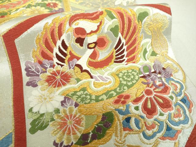 平和屋着物▼六通柄袋帯　唐織　亀甲舞蝶花鳥文　金銀糸　正絹　逸品　DABH9433ps