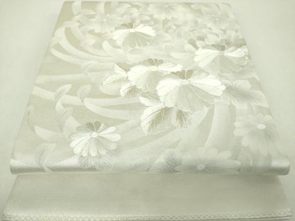 平和屋着物▼太鼓柄袋帯　刺繍　菊文　乱菊　銀糸　正絹　逸品　未使用　DABH9438ps