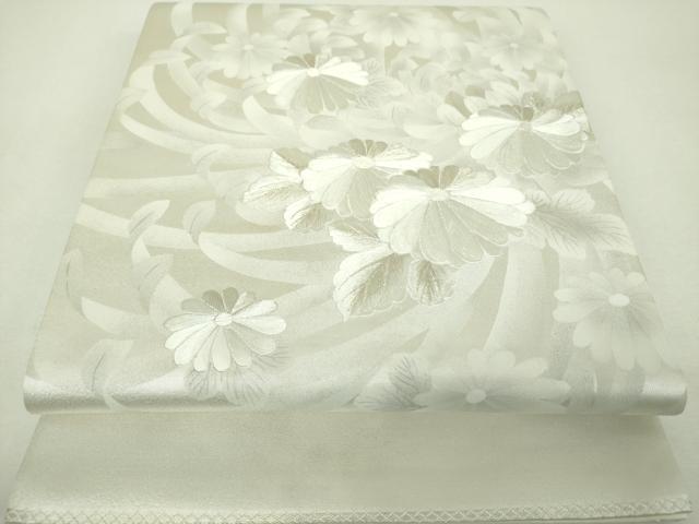 平和屋着物▼太鼓柄袋帯　刺繍　菊文　乱菊　銀糸　正絹　逸品　未使用　DABH9438ps