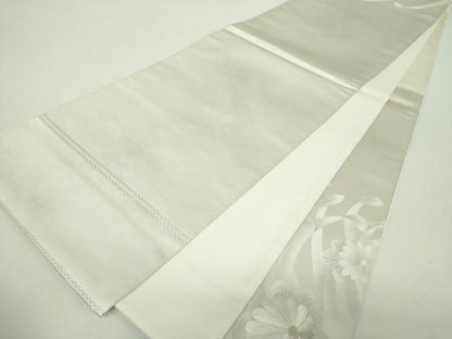 平和屋着物▼太鼓柄袋帯　刺繍　菊文　乱菊　銀糸　正絹　逸品　未使用　DABH9438ps