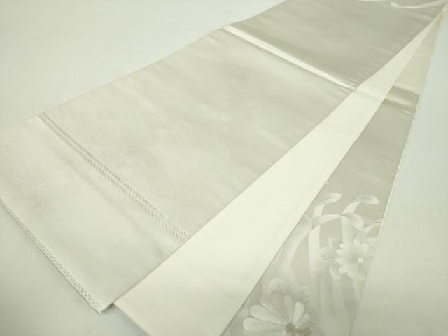 平和屋着物▼太鼓柄袋帯　刺繍　菊文　乱菊　銀糸　正絹　逸品　未使用　DABH9438ps