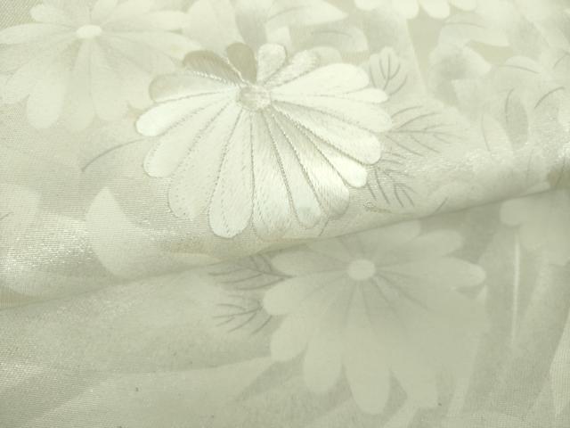 平和屋着物▼太鼓柄袋帯　刺繍　菊文　乱菊　銀糸　正絹　逸品　未使用　DABH9438ps
