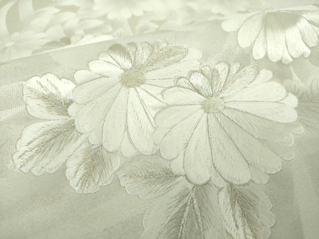 平和屋着物▼太鼓柄袋帯　刺繍　菊文　乱菊　銀糸　正絹　逸品　未使用　DABH9438ps