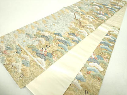 平和屋着物▼六通柄袋帯　松鶴の憩　金銀糸　引箔　正絹　逸品　未使用　DABH9439ps