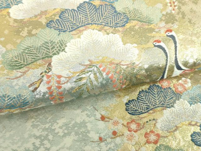 平和屋着物▼六通柄袋帯　松鶴の憩　金銀糸　引箔　正絹　逸品　未使用　DABH9439ps