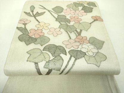 平和屋着物▼夏物　明綴れ　太鼓柄袋帯　草花文　金銀糸　正絹　逸品　DABH9444ps