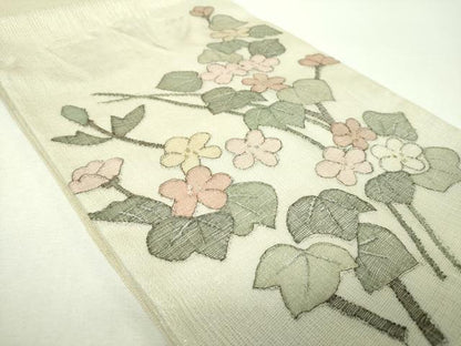 平和屋着物▼夏物　明綴れ　太鼓柄袋帯　草花文　金銀糸　正絹　逸品　DABH9444ps