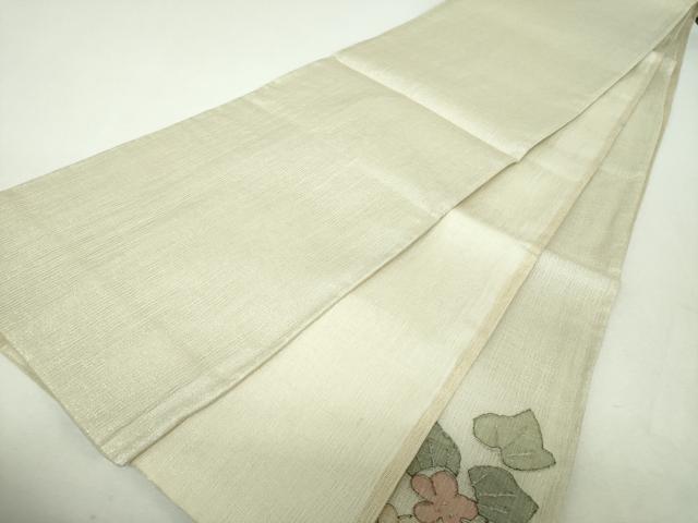 平和屋着物▼夏物　明綴れ　太鼓柄袋帯　草花文　金銀糸　正絹　逸品　DABH9444ps
