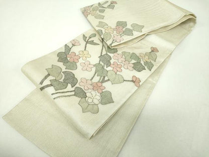 平和屋着物▼夏物　明綴れ　太鼓柄袋帯　草花文　金銀糸　正絹　逸品　DABH9444ps