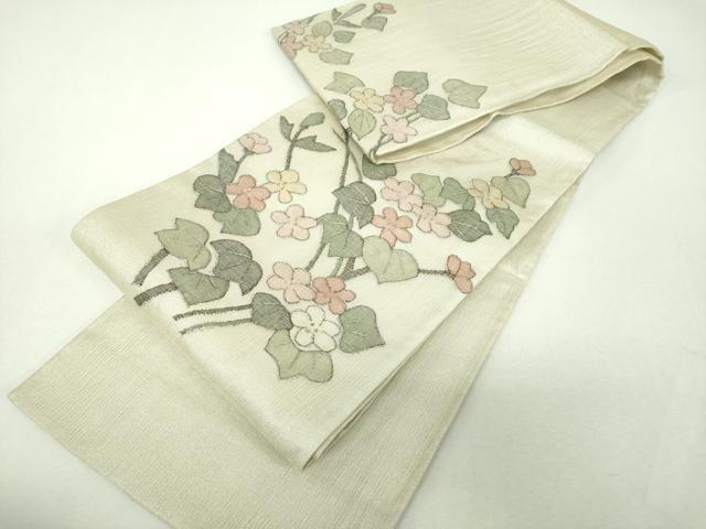 平和屋着物▼夏物　明綴れ　太鼓柄袋帯　草花文　金銀糸　正絹　逸品　DABH9444ps
