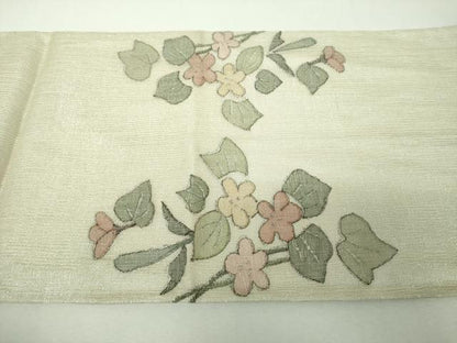 平和屋着物▼夏物　明綴れ　太鼓柄袋帯　草花文　金銀糸　正絹　逸品　DABH9444ps