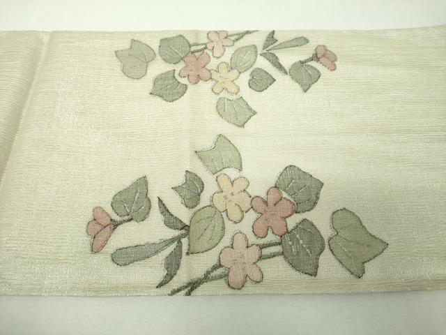 平和屋着物▼夏物　明綴れ　太鼓柄袋帯　草花文　金銀糸　正絹　逸品　DABH9444ps