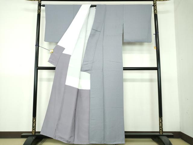 平和屋着物●上質な色無地　紋意匠　灰青色　正絹　逸品　DABH9448ps
