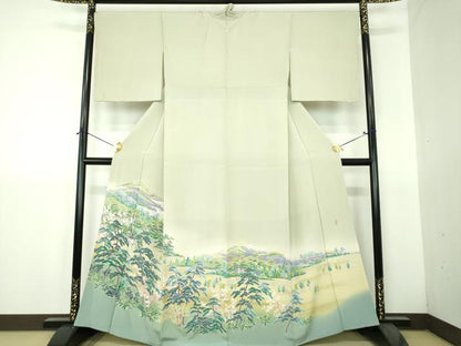 平和屋着物●十日町友禅作家　岡村蒼風　色留袖　風景花文　正絹　逸品　DABH9452ps