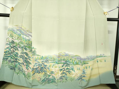 平和屋着物●十日町友禅作家　岡村蒼風　色留袖　風景花文　正絹　逸品　DABH9452ps