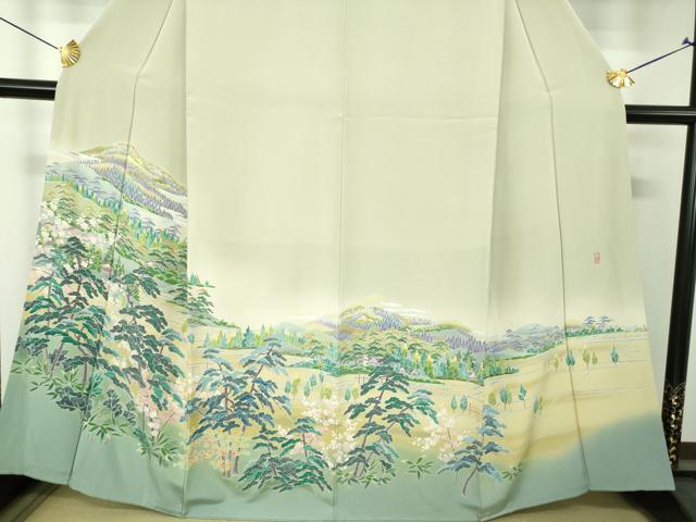 平和屋着物●十日町友禅作家　岡村蒼風　色留袖　風景花文　正絹　逸品　DABH9452ps