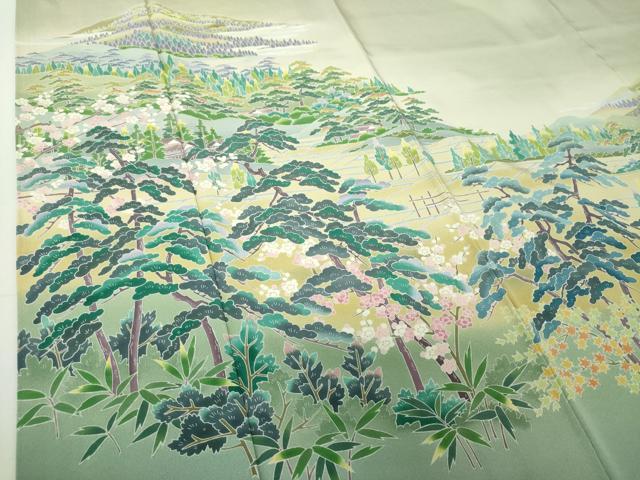 平和屋着物●十日町友禅作家　岡村蒼風　色留袖　風景花文　正絹　逸品　DABH9452ps