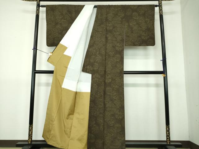 平和屋着物●結城紬　100亀甲　雪輪重ね花文　正絹　逸品　DABH9453ps
