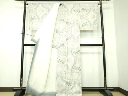 平和屋着物●本場大島紬　白大島　7マルキ　総絣　舞扇花文　そごう扱い　正絹　逸品　DABH9460ps