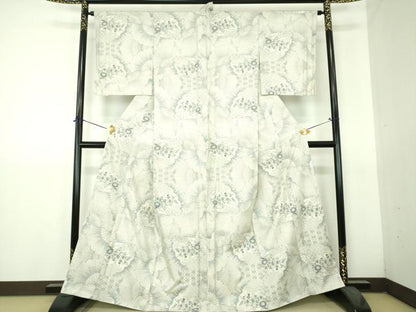 平和屋着物●本場大島紬　白大島　7マルキ　総絣　舞扇花文　そごう扱い　正絹　逸品　DABH9460ps
