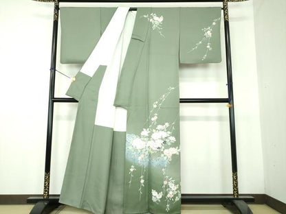 平和屋着物●訪問着　枝垂れ桜　雲取り花文　暈し染め　銀彩　正絹　逸品　DABH9461ps