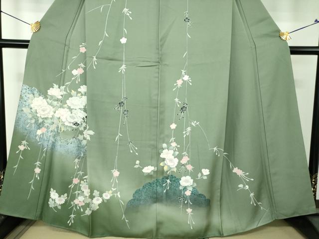 平和屋着物●訪問着　枝垂れ桜　雲取り花文　暈し染め　銀彩　正絹　逸品　DABH9461ps