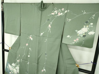 平和屋着物●訪問着　枝垂れ桜　雲取り花文　暈し染め　銀彩　正絹　逸品　DABH9461ps