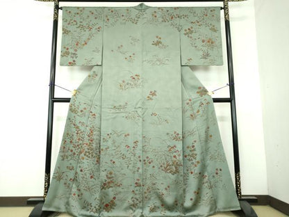 平和屋着物●訪問着　刺繍　草花文　金彩　そごう扱い　正絹　逸品　DABH9462ps