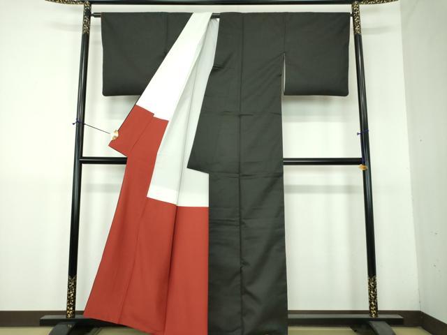平和屋着物●本場縞大島紬　色無地　黒地　正絹　逸品　DABH9476ps