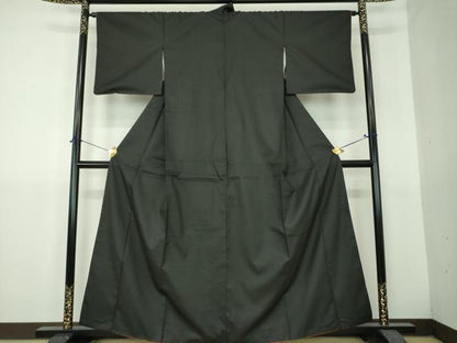 平和屋着物●本場縞大島紬　色無地　黒地　正絹　逸品　DABH9476ps